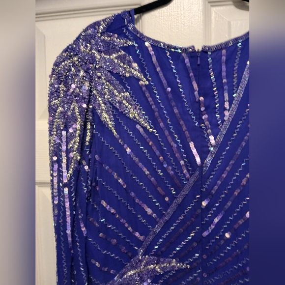 Isaacson's Lime Nite Vintage Purple Silver Silk Sequin 80s New Years Dress-12 - Picture 13 of 16
